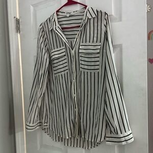 Express Black and White Striped Button-Down Shirt